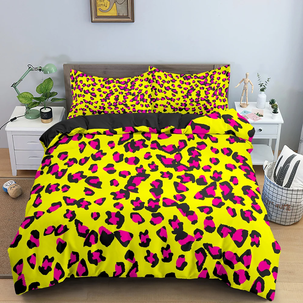 

Colorful Leopard Set Luxury 3D Duvet Cover Set Comforter Cover 2/3pcs King Size Quilt Cover With Pillowcase Printed Bedding