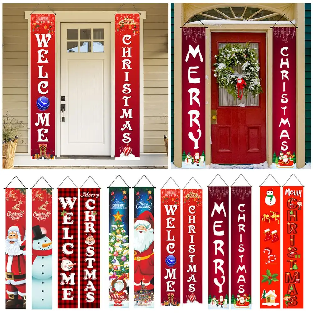 

Merry Christmas Door Hanging Banner Santa Claus Snowman 2023 Christmas Decoration Navidad 2024 Couplet Home Noel Party Q8S3