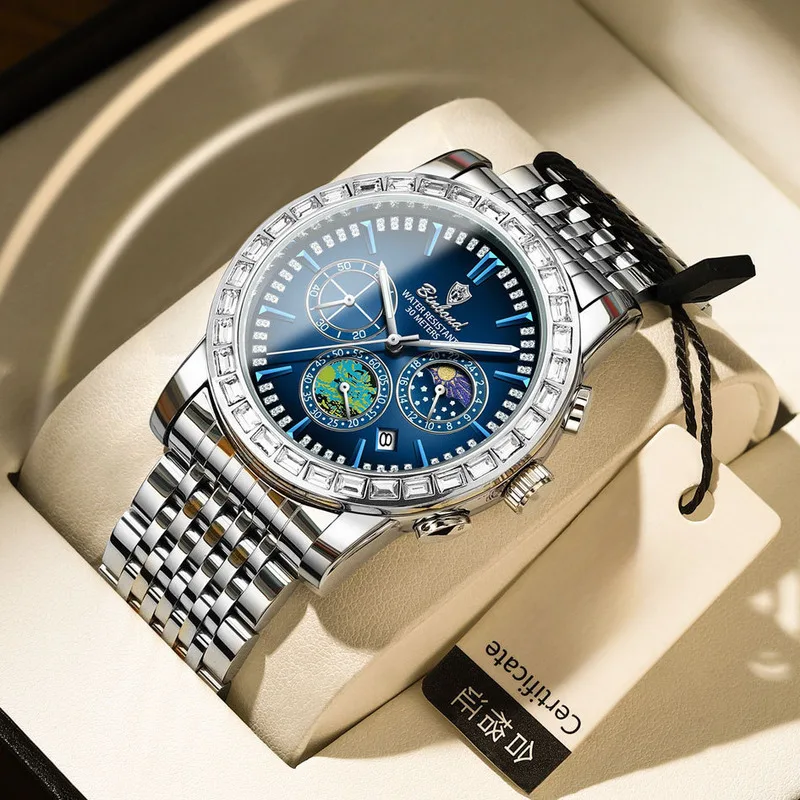 Часы BINBOND мужские Кварцевые водонепроницаемые роскошные стальные с календарем