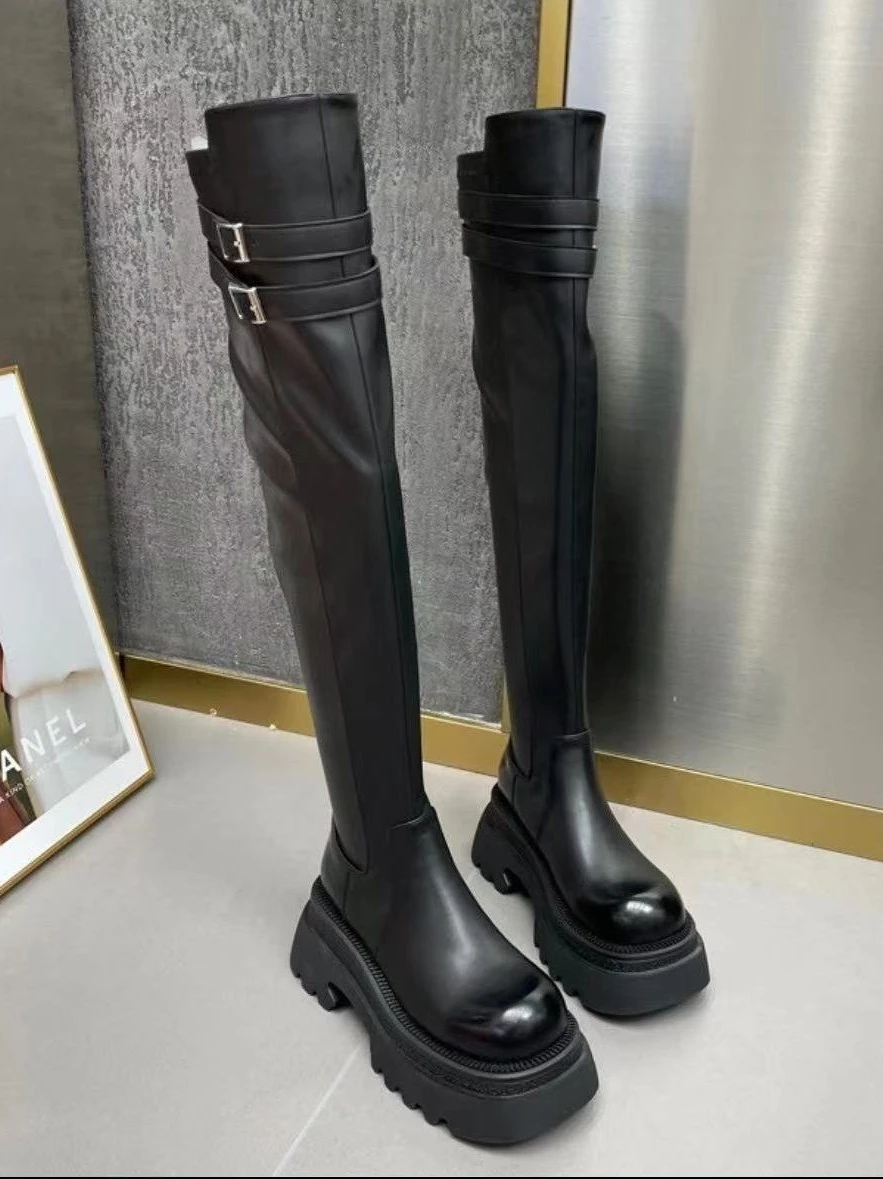 Женские сапоги Осенняя обувь на молнии с круглым носком привлекательные до бедра