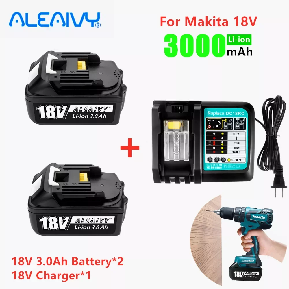 

Rechargeable Battery BL1830 18V 6000mAh Lithium Ion Battery for Makita 18V BL1860 BL1850 Cordless Drill With DC18RC 3A Charger
