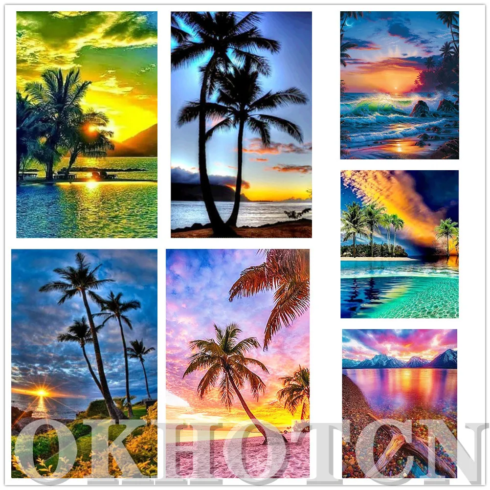 

Diy 5D Diamond Embroidery Sea View Mosaic Art Cross Stitch Diamond Painting Sunset Scenery Full Drill Home Decor Wall Stickers