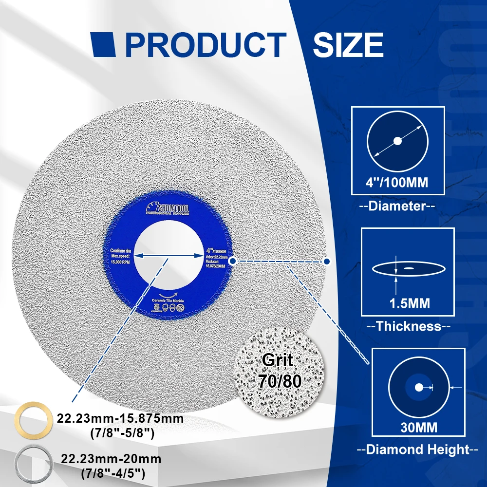 

SHDIATOOL Отрезной диск с непрерывными зубьями, 1 шт., ультратонкое полотно для мрамора, керамическая керамограничная плитка, стекло, 100/115/125 мм, режущая пластина