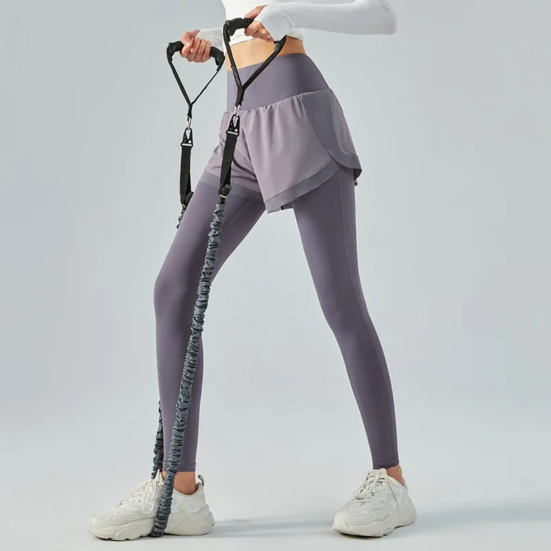 

Fake two pieces of yoga pants, women's summer thin high waist hip lifting sports fitness pants, traceless naked pants