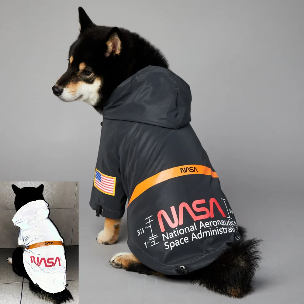 Ropa impermeable para perros grandes, sudadera con capucha y cremallera, abrigos reflectantes de diseño para mascotas, chaqueta impermeable, color blanco y negro