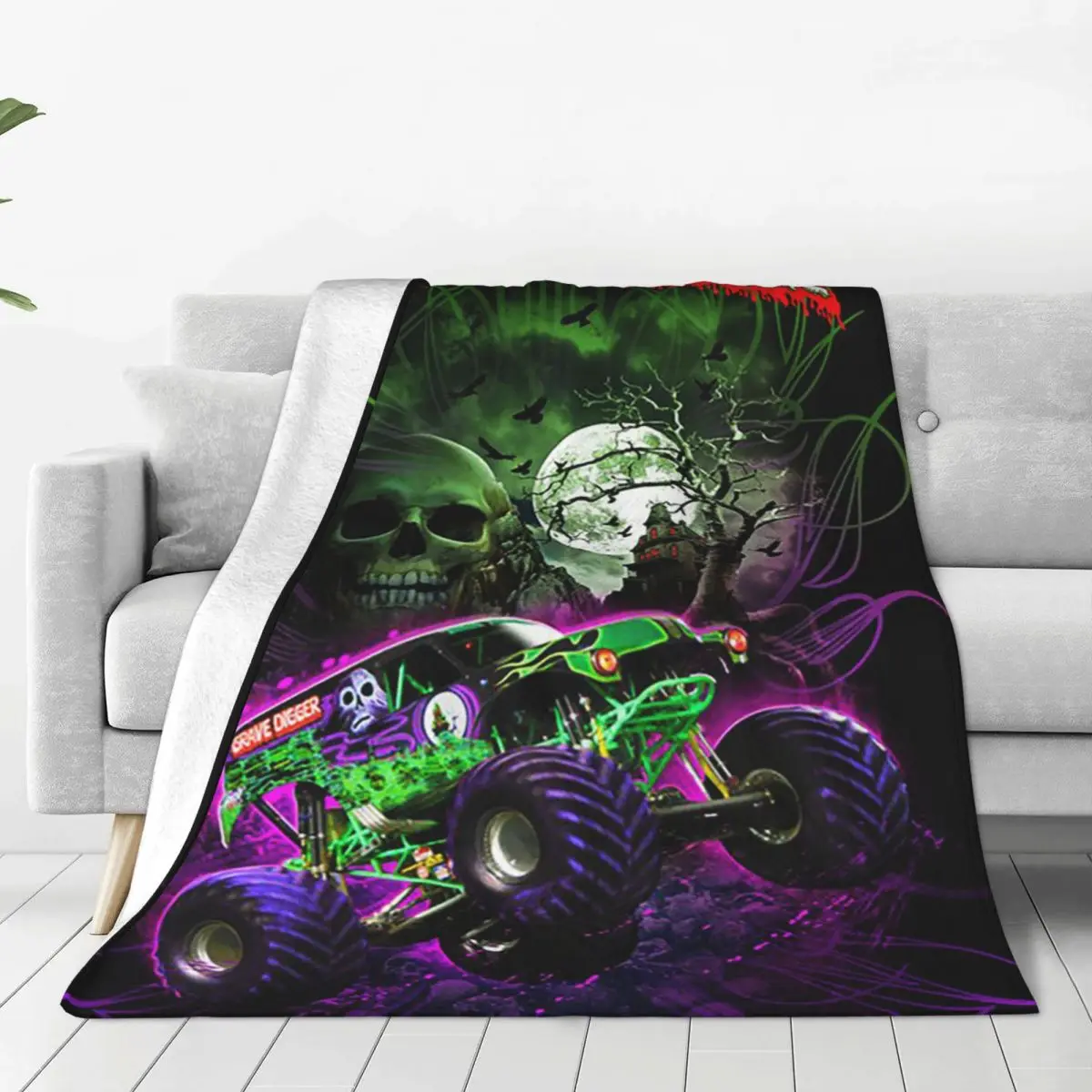 

Classic Monster Jam Pattern Blanket Coral Fleece Plush Print Cartoon Monster Truck Warm Throw Blankets for Bed Car Plush Quilt