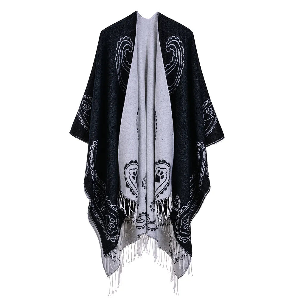 

Retro Cashmere Blend Pashmina Classical Tassel Cashew Flowers Ponchos Big Size Shawl and Wraps Women Mantilla Echarpes Chal