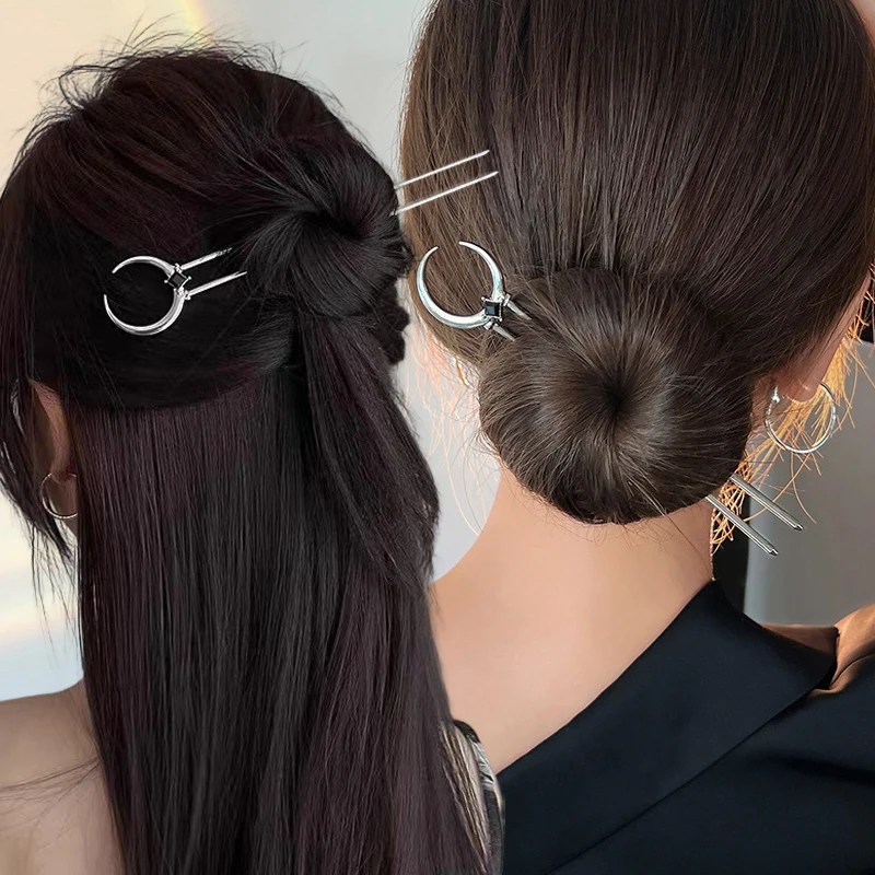 

Fashion Vintage Crescent Moon Hair Sticks Simple Chinese U-Shape Hairpins Disk Hairsticks Headdress Hair Jewelry Accessories