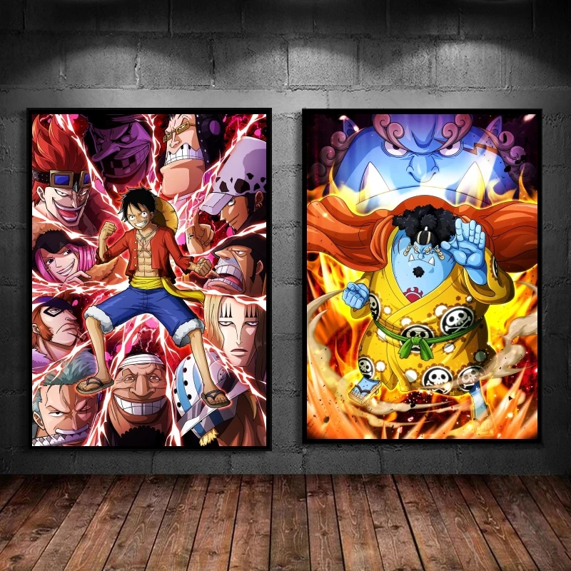 

Print On Canvas One Piece Jimbei Luffy Decoration Paintings Cartoon Character Picture Wall Art Home Living Room Decor Gifts