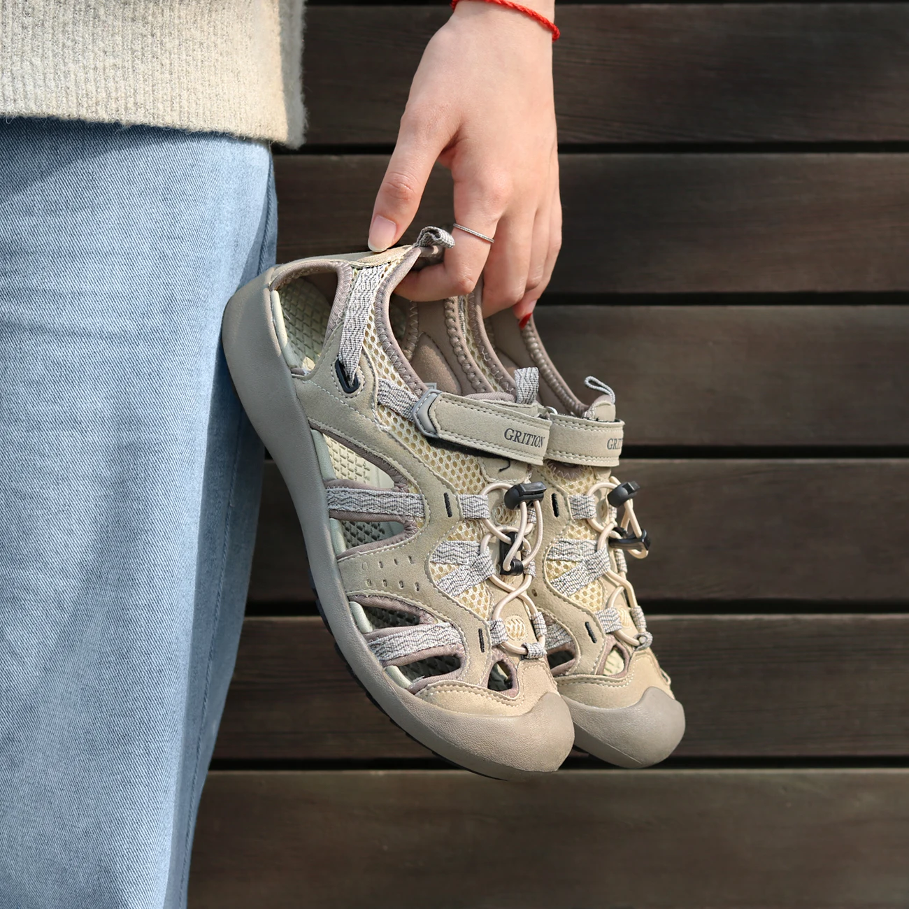 GRITION Outdoor Sandals Women Summer Comfort Sport Beach Shoes Non Slip Breathable Trekking Toecap Casual Hiking Size 36-41