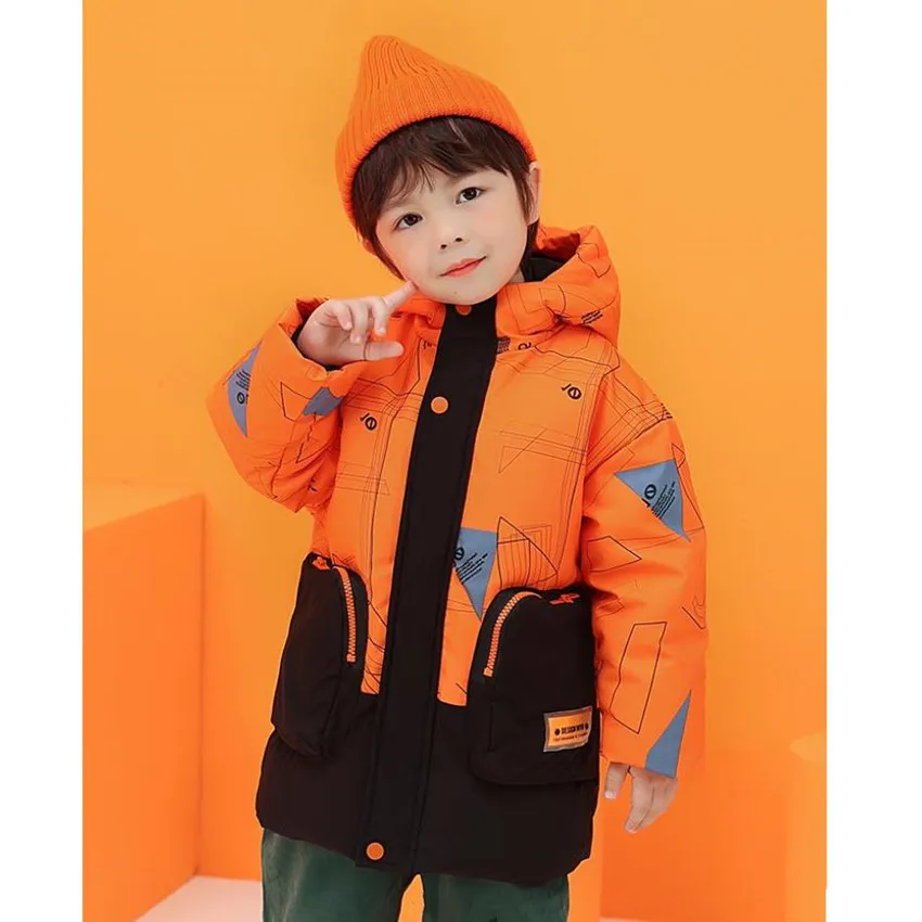 

Пуховик на утином пуху для мальчиков, теплая детская куртка с большими карманами и капюшоном, Рождественский дизайн, детская одежда, A1827, зима 2022