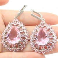 56x31mm gorgeous long big heavy 18 8g pink kunzite purple spinel white cz womans gift silver earrings
