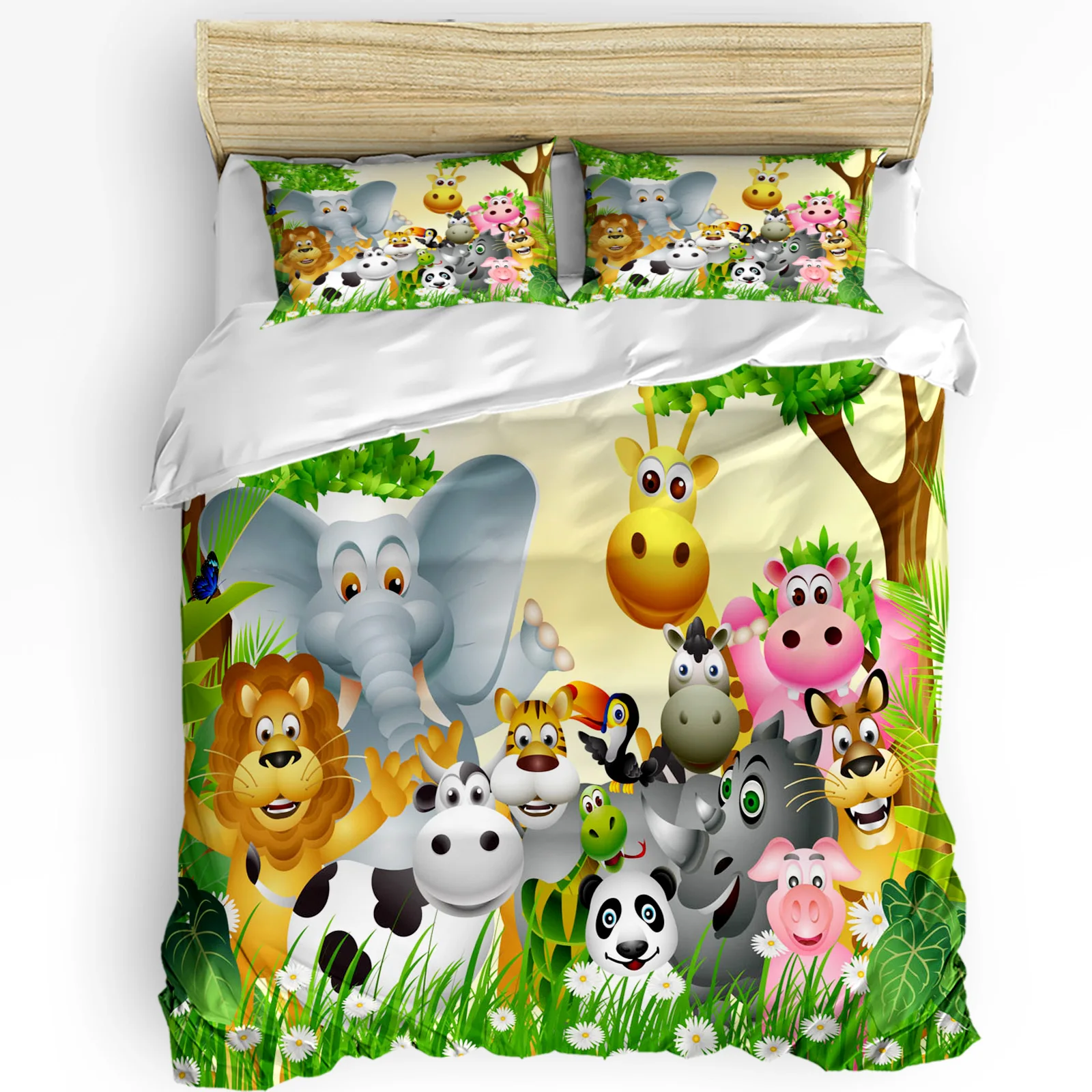 

Комплект постельного белья из 3 предметов с изображением Льва слона тигра жирафа мультяшных животных для двуспальной кровати домашний текс...