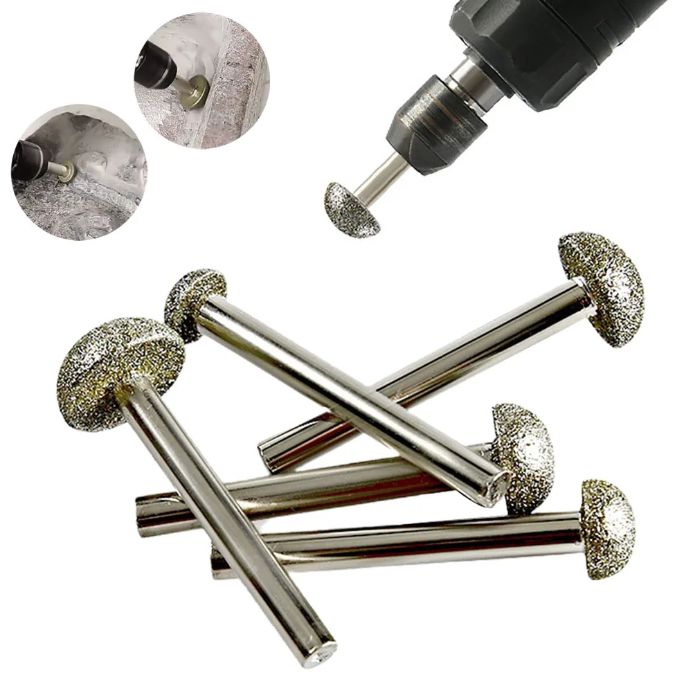 

1pc Carving Grinding Bit Diamond Burr 6mm Shank Nail Head Hemispherical 12-20mm For Glass Jade Marble Polishing Rotary Tool