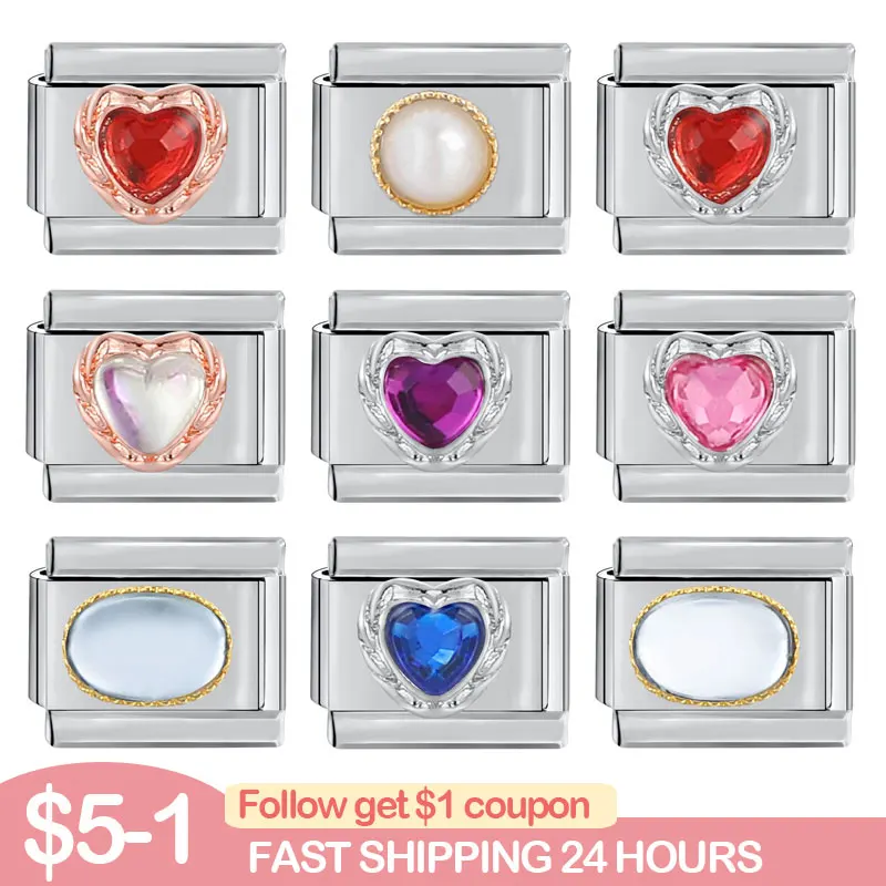 

New Module Bracelet High Quality Colored Diamonds Italian Links Charm Fit 9mm Stainless Steel Bracelet Jewelry DIY Making