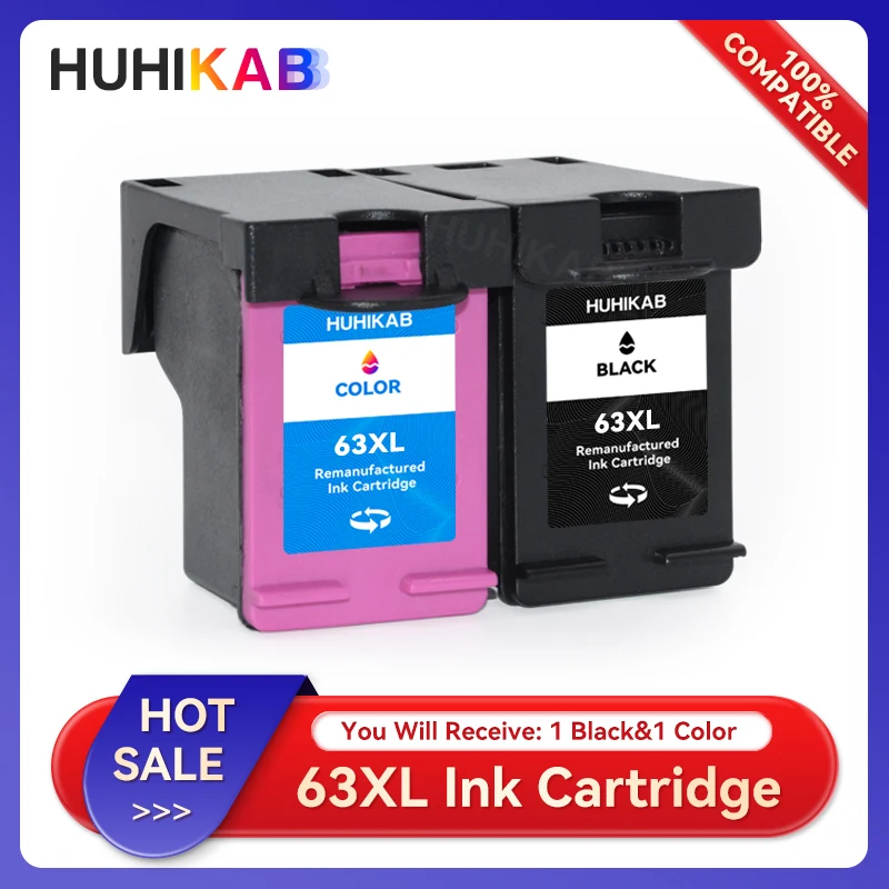 

HUHIKAB Remanufactured Ink Cartridge For HP 63 XL 63XL for 1112 1110 3630 3632 3634 2130 2132 3830 5255 5258 4520 4512 4513 4516