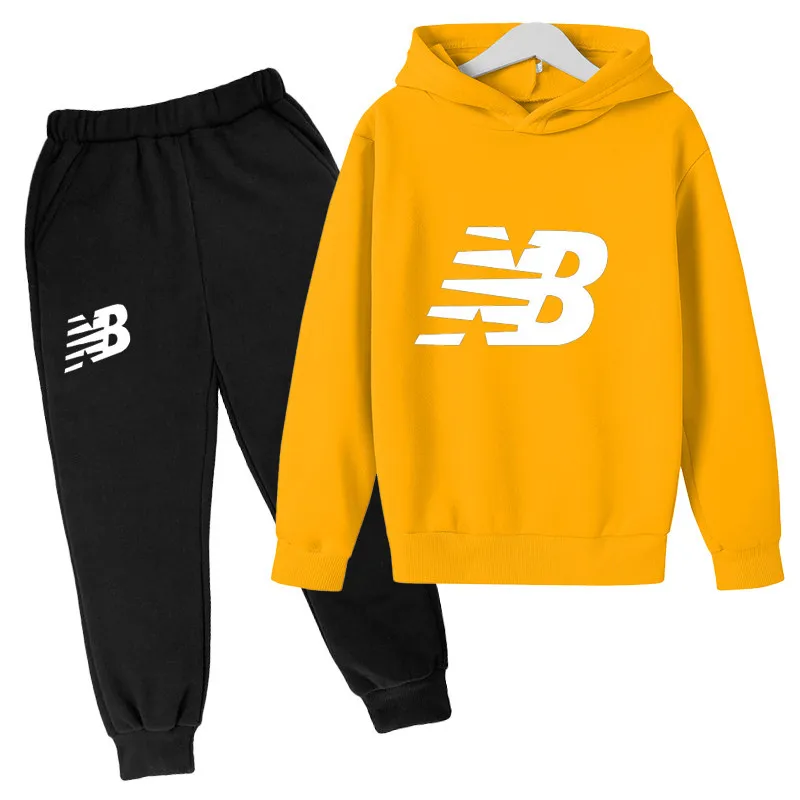 

2021 New Color Solid Solor Printing Hoodie Suit Cotton Kids Top+pant 2piece Children Clothing Set 4-14Y Fashion Girl Boy Clothes