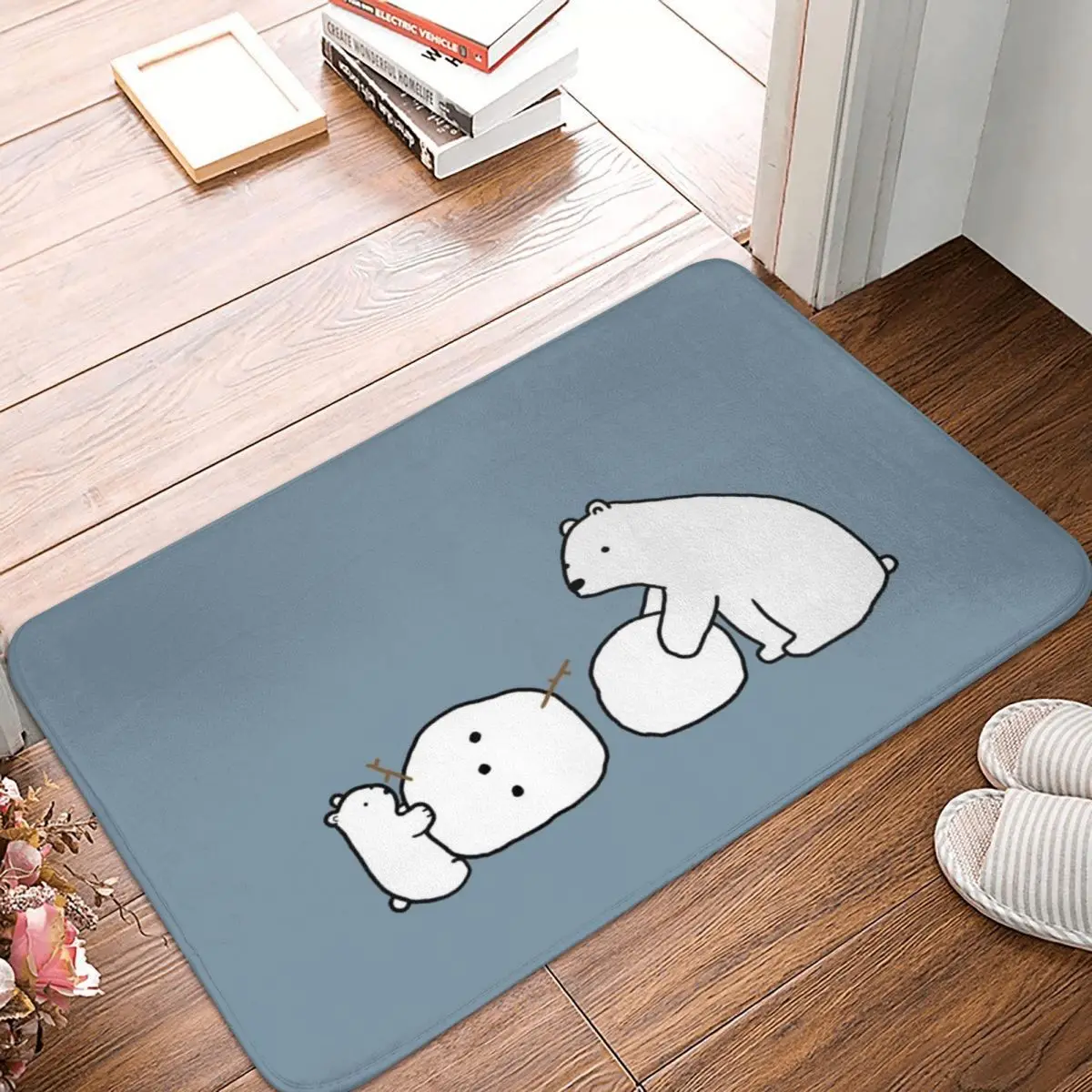 Коврик с изображением полярного медведя и снеговика нескользящий коврик для ног