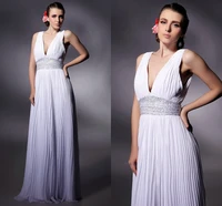 elegant a line white formal evening dresses v neck backless chiffon sequin prom party gowns vestidos festa robe de soiree