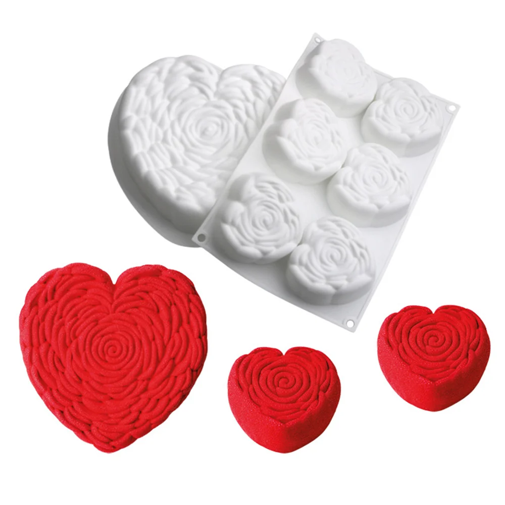 

Heart Rose Mousse Pastry Moulds Silicone Cake Mold Valentine's Day Rose Dessert Baking Tools Kitchen Bakeware Supplies