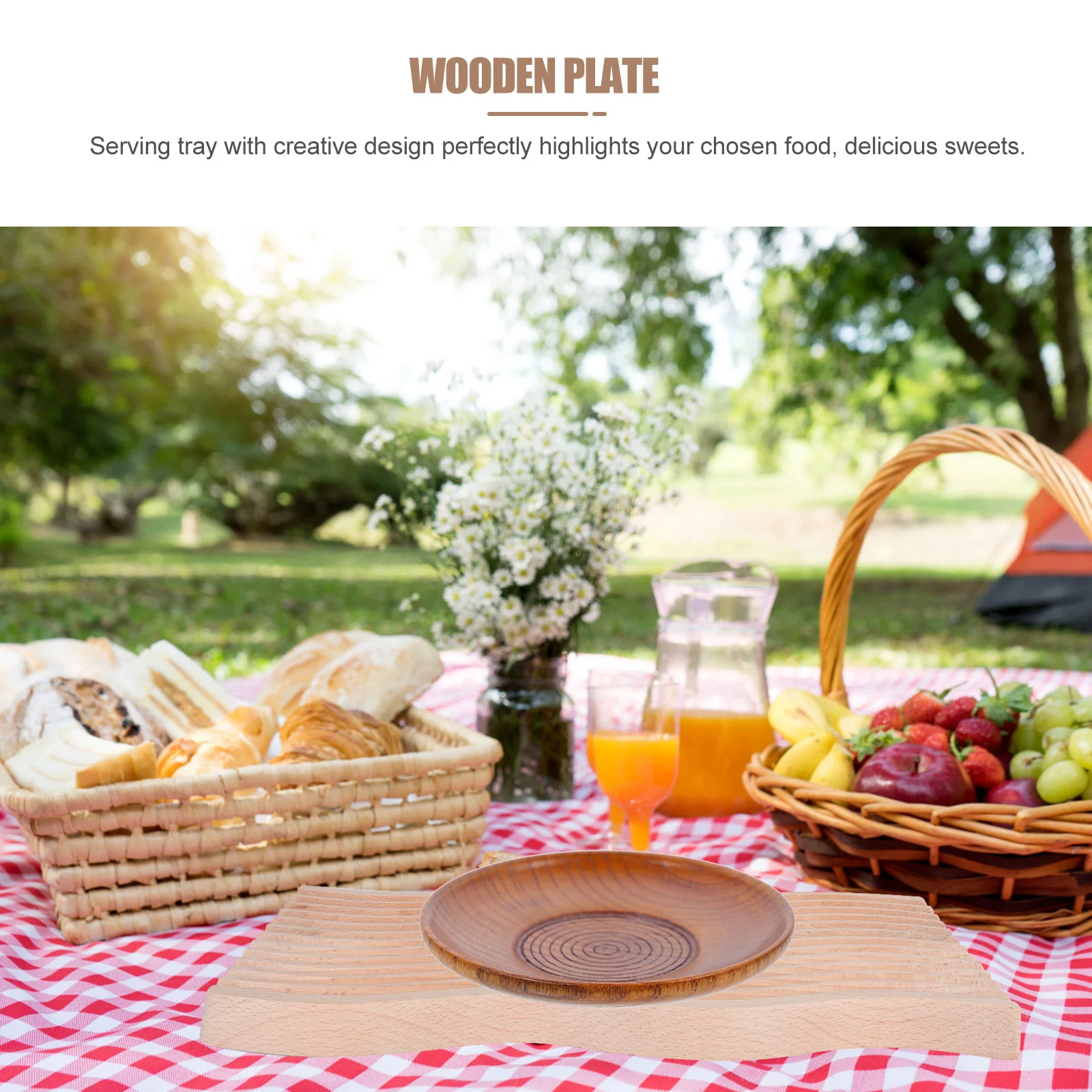 

Plate Dessert Plateskitchen Home Breakfast Storage Round Serving Tray Snack Holder Wooden Wood Dish