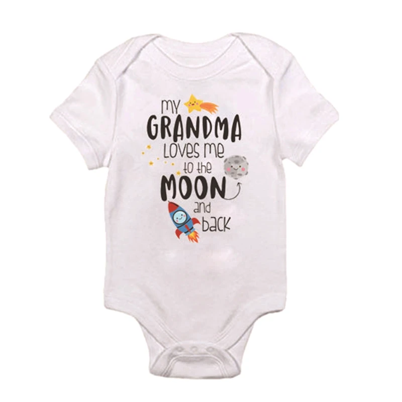 

Months Infant Unisex Kids Summer Rompers Grandma Loves Me To The Moon And Back Letters Print Climbing Baby Bodysuits