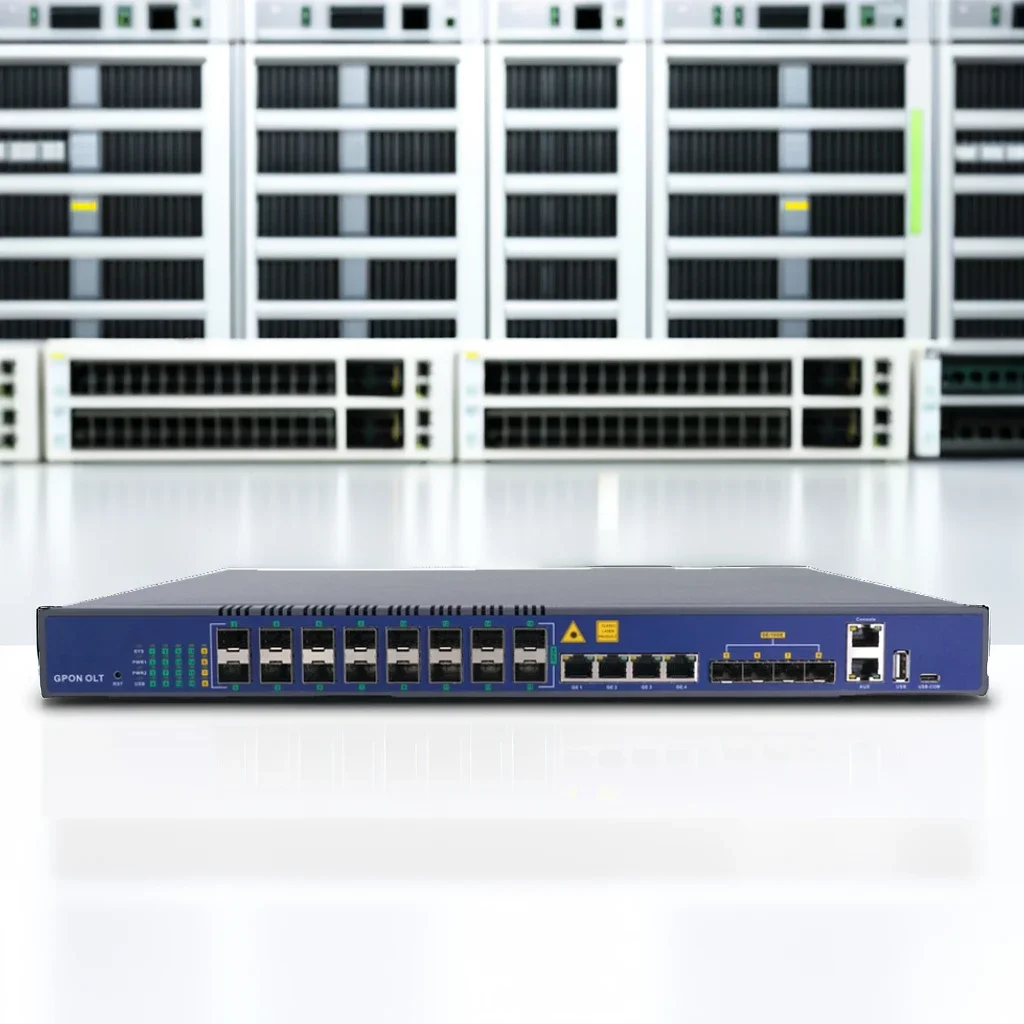 16-портовое оптоволокно Gpon OLT Network FTTH 8 QTY 4 RJ45 SFP 10G Epon Uplink FTTX 16 PON Port Olt