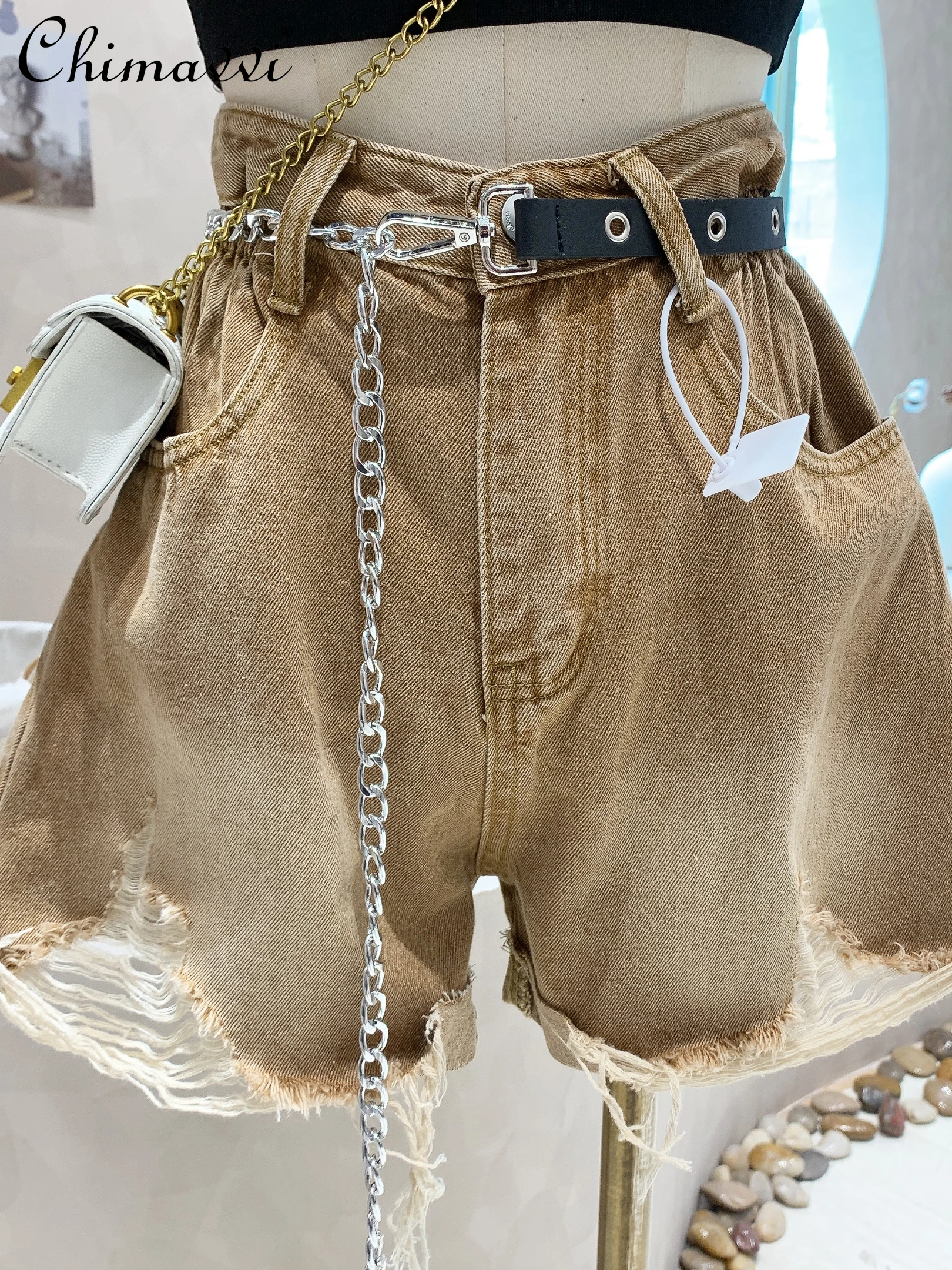 

Denim Shorts Women's High Waist Summer A- Line Ripped Frayed Short Pants 2022 New Fashion Loose Wide Leg Jeans Hot Pants