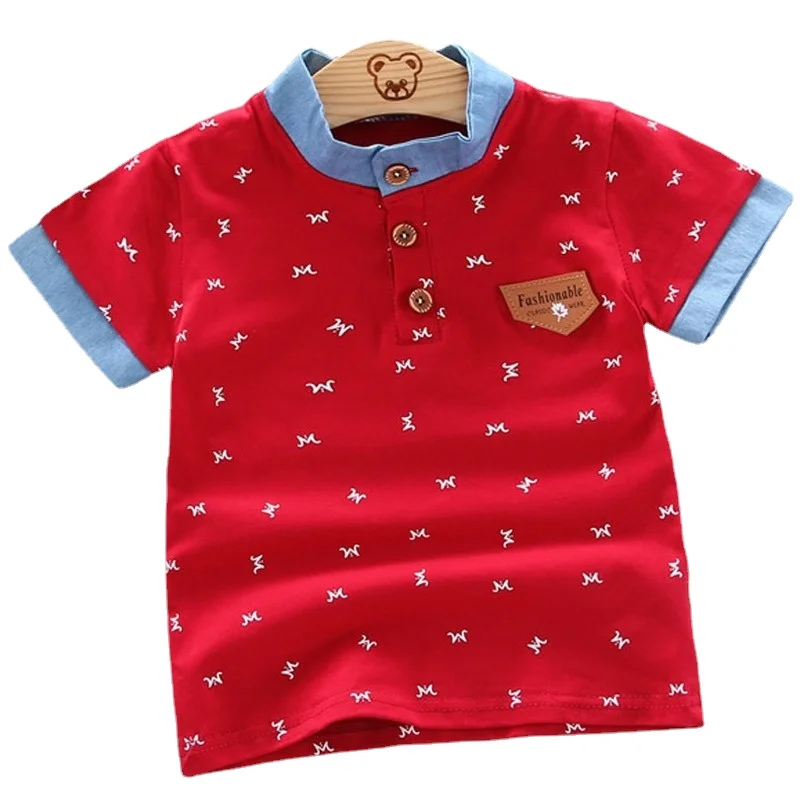 

2023 Summer Children Todder Boys Fashion Letter Print Short Sleeve School Cotton Shirts Lapel Tops Tee Shirt Dropshipping