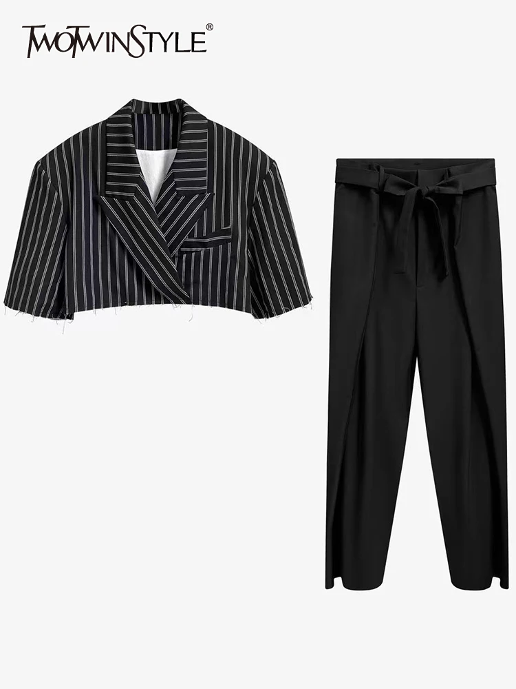 

Женский комплект из двух предметов twotwin2, летний блейзер с короткими рукавами и высокой талией, широкие брюки в полоску