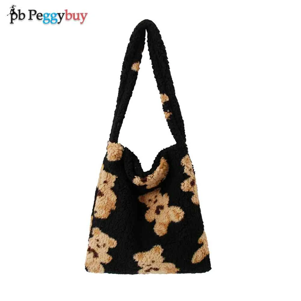

Women Autumn Bear Pattern Totes Shoulder Bags Fashion Plush Top-handle Handbag Popular Simple Female Daily Bag