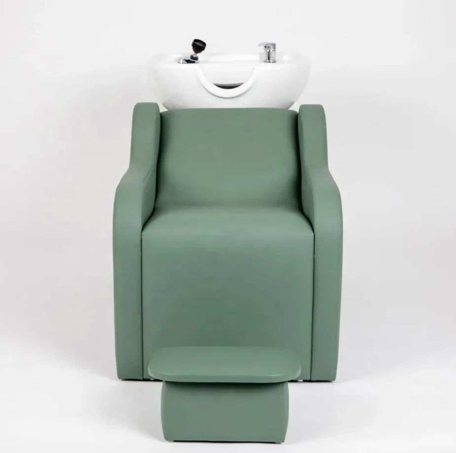 Зеленый стул для шампуня салона с подставкой ног керамический шампунь стулья