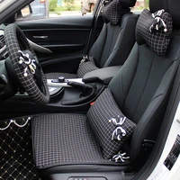 classic plaid universal car seat cushion cover for car seat styling bowknot decorative car accessories headrest handbrake sets