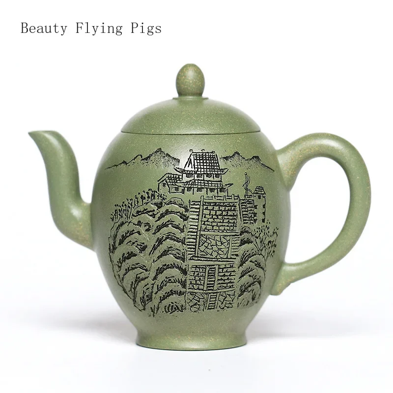 Китайский креативный чайник из чистой глины ручной работы горшок зеленой для