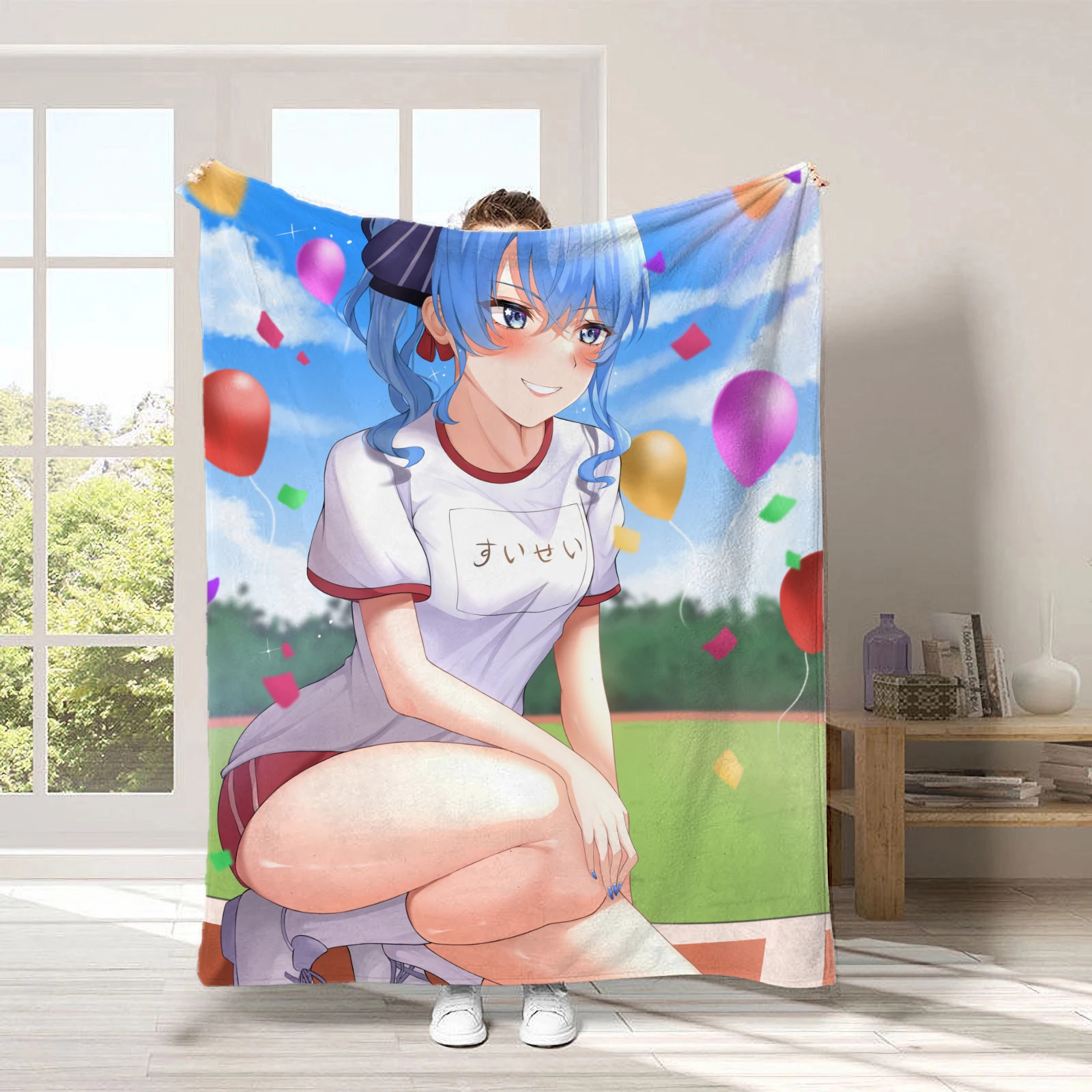 Фото Плед Hololive Hoshimachi Suisei 150x200 см, фланелевый плед с аниме-принтом, цифровая печать, покрывало на диван, теплый подарок для фанатов №1