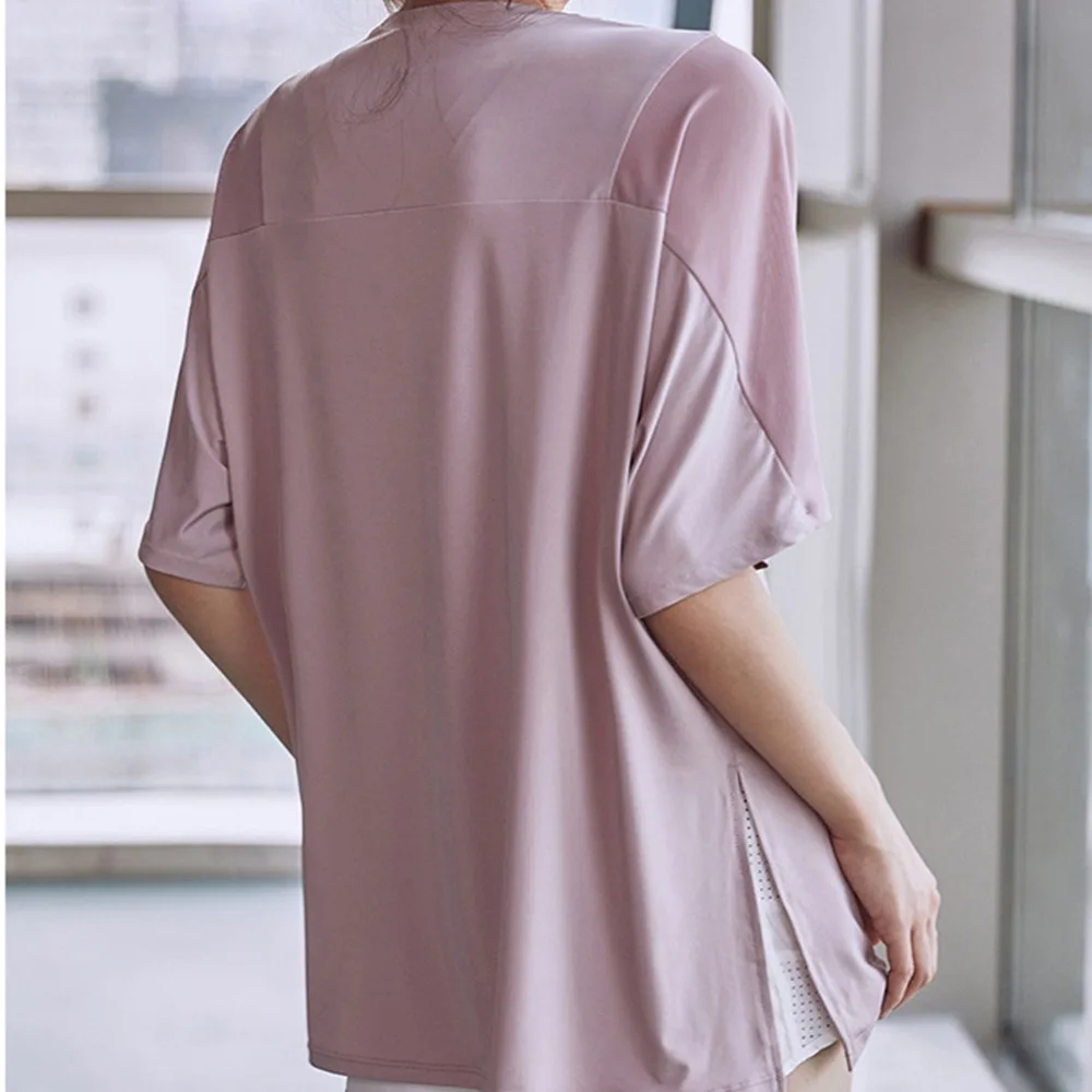 Свободная спортивная рубашка модная однотонная быстросохнущая для йоги дышащая