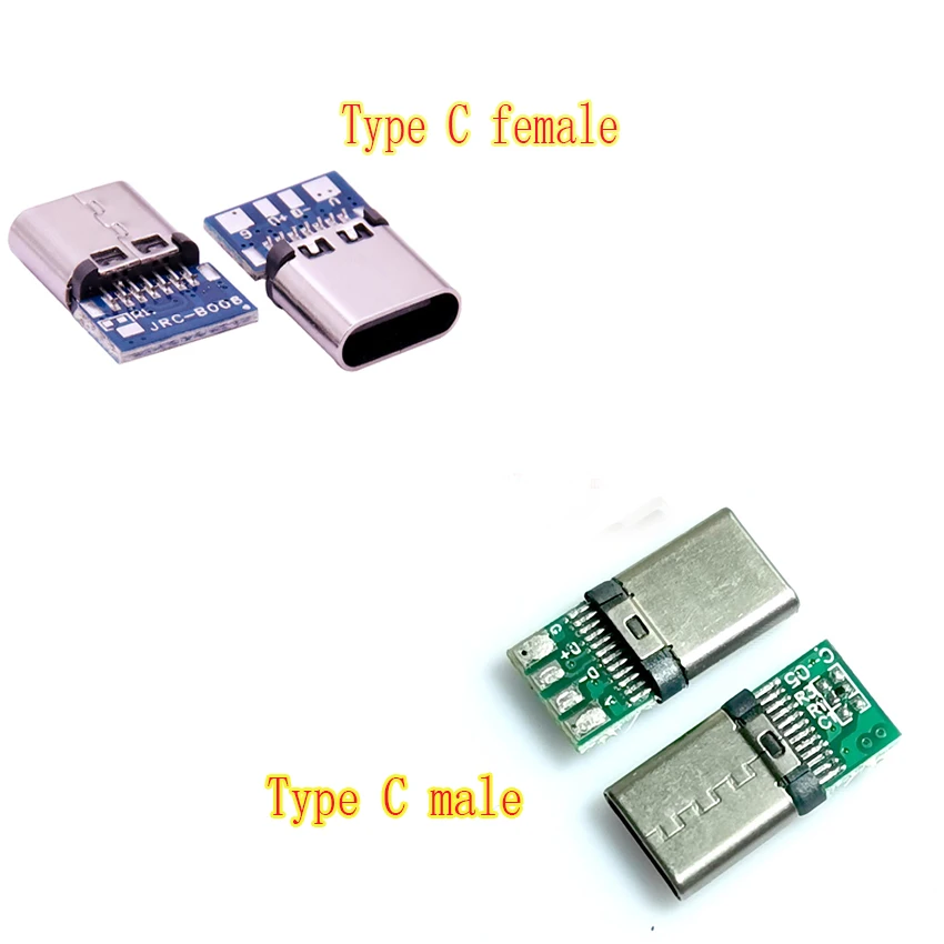 

2Sets3.1 Type c Male/Female Connectors Jack Tail 14pin Usb Male Plug Electric Terminals welding DIY data cable Support PCB Board