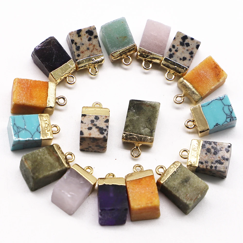 

Natural Healing Crystal Stones Pendant Charm Amethyst Rose Quartz Turquoise Trapezoid for Women Jewelry Necklace Earring Making