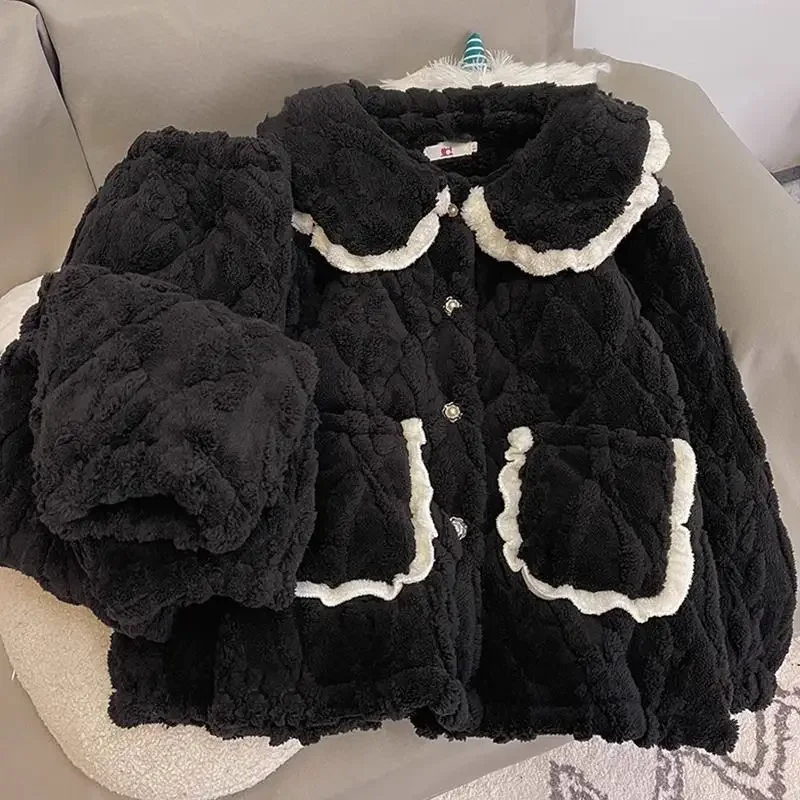 Интенсификация три слоя хлопка теплый костюм с длинными рукавами домашняя