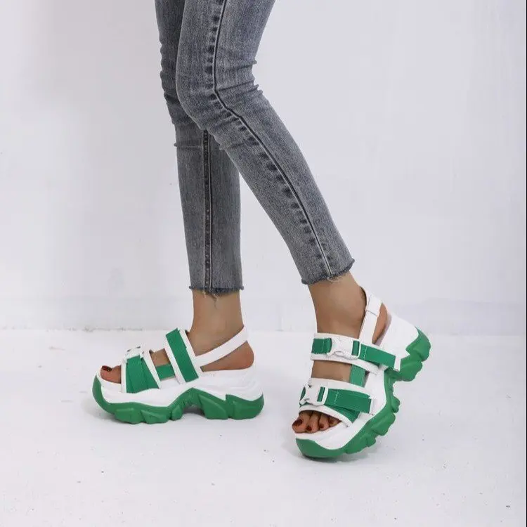 

2022 New Platform Sandals Women's Wedge Heels High Heels Women's Buckle Leather Canvas Summer Women's Plus Size Sandals