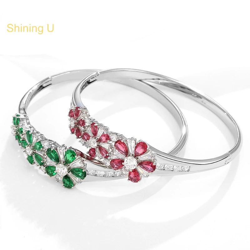 

Shining U Synthetic Stones Emerald Bangle Ruby Fashione Jewelry for Women Gift