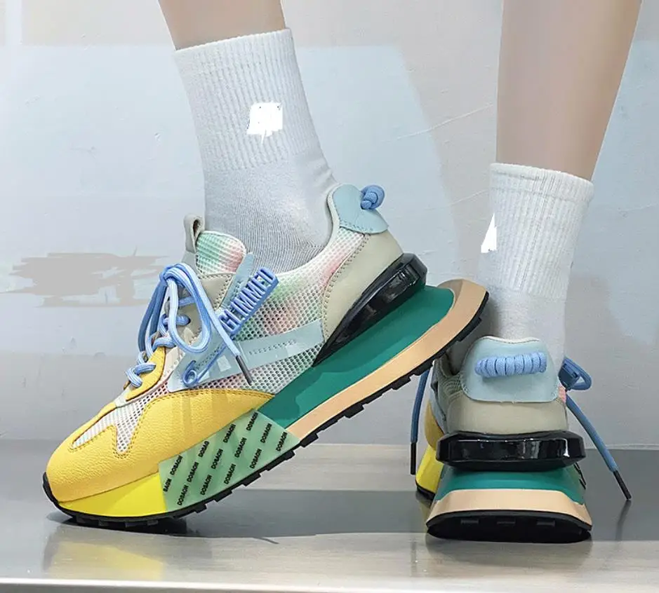 Women's Sneakers 2022 New Mesh Thin Platform Running Shoes Casual Mixed Colors Breathable Height Increased Wedge Platform Shoes