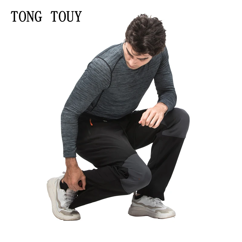 

Зимние флисовые Походные штаны, Мужская одежда, уличные спортивные брюки Patcwhork с эластичным поясом, брюки для рыбалки и кемпинга, мужские брюки с разрезом на молнии