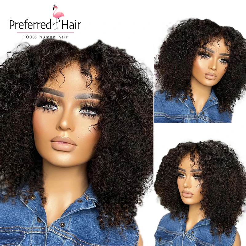 

250Density Kinky Curly 4X4 Closure Brazilian Natural Colored Glueless 13X4 T Part Lace Human Hair Wigs for Black Women Prepluck
