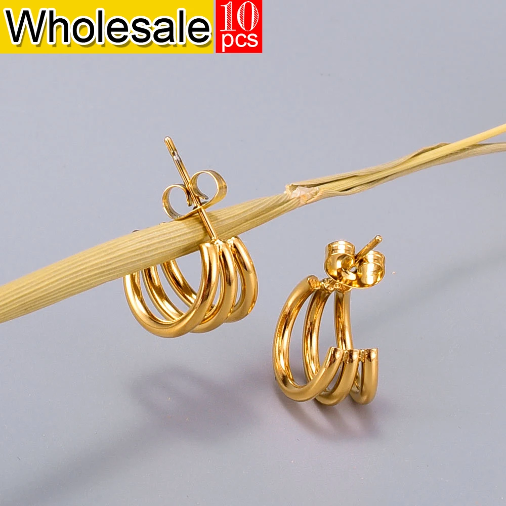 Женские классические металлические серьги с тремя рядами 10 шт. Модная бижутерия