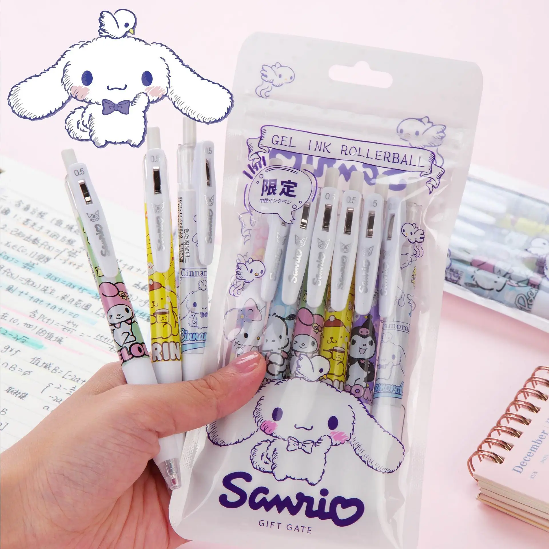 

6Pcs/suit Sanrio Cartoon Series Print Gel Pen Kuromi Cinnamoroll Cartoon Kawaii Stationeries 0.5Mm Pencil Press Pen School Gift
