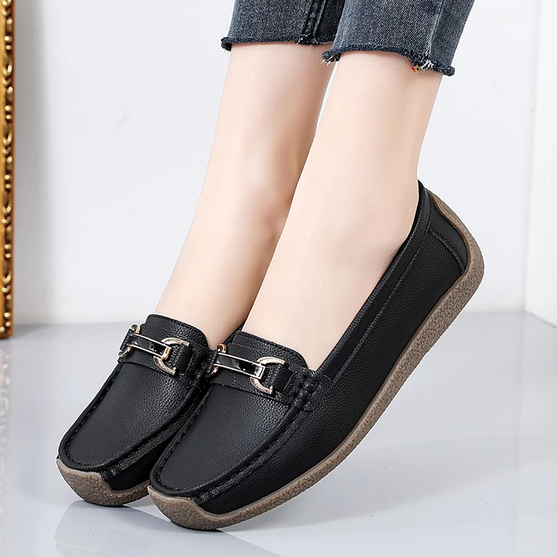 New Women Flats 2023 Summer Woman Luxury Loafers  Moccasins Genuine Leather Shoes Slip-on Women's Casual Shoes Big Size 35-44