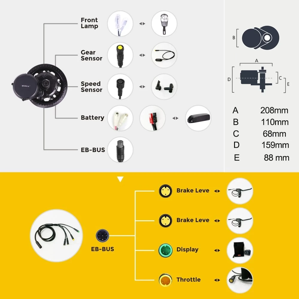 Bafang Motor BBS01B BBS01 Mid Drive Motor 36V 250W Electric Bike Ebike Conversion Kit 36V21AH Lithium Battery 18650 Cell Kits
