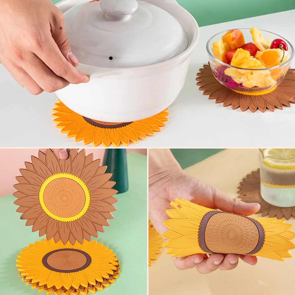 

PVC Sunflower Insulation Coaster Pads Placemat For Table Heat Resistant Bowl Mats Dinnerware Tableware Set Home Christmas Decor