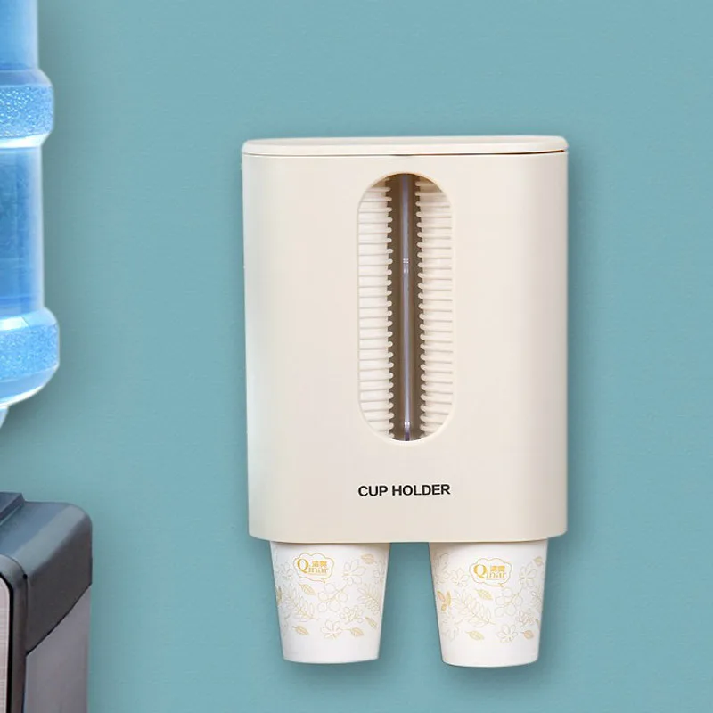 

Disposable Cup Holder Double-cylinder Cup Taker With Lid Wall-mounted Water Dispenser Snap-on Paper Cup Rack Household Supplies